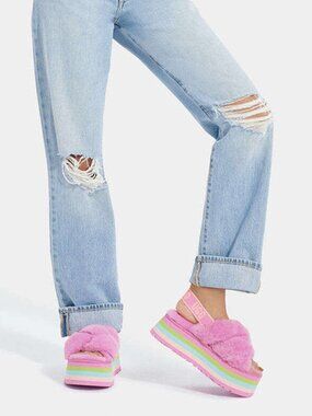 NEW UGG Disco Knot Slides Platforms Sandals Sheepskin Wildflower Size 9